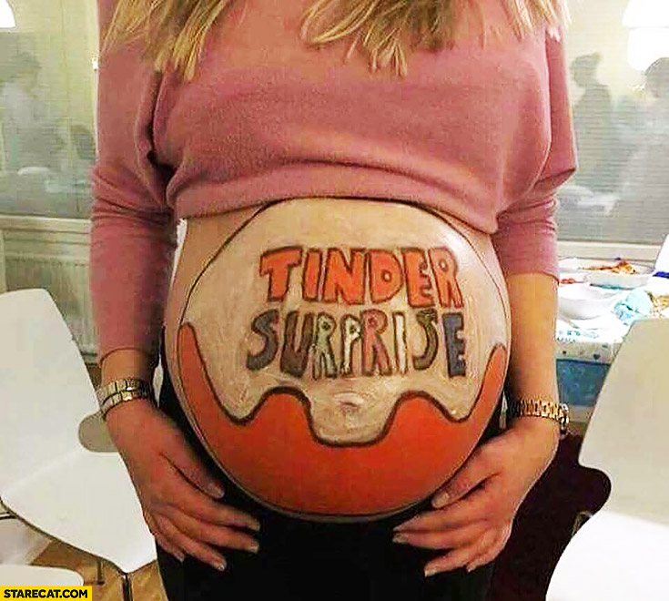 Tinder suprise pregnant woman drawn on her belly stomach