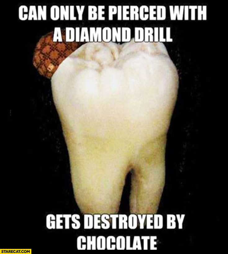 Tooth teeth can only be pierced with a diamond drill burr, gets destroyed by chocolate