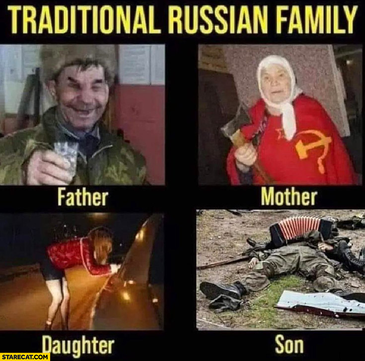 Traditional Russian family father mother daughter prostitute son dead