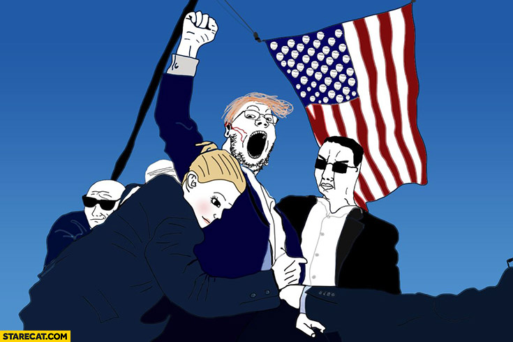 Trump rally shooting meme cartoon illustration