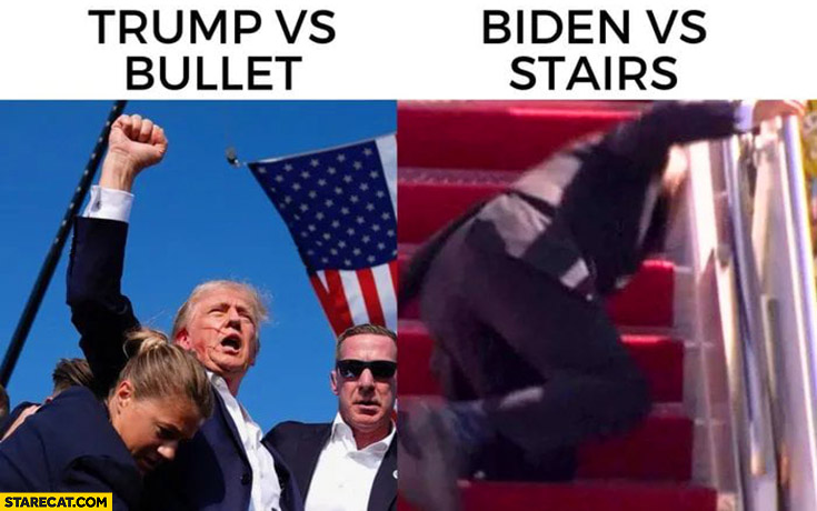 Trump vs bullet compared to Biden vs stairs