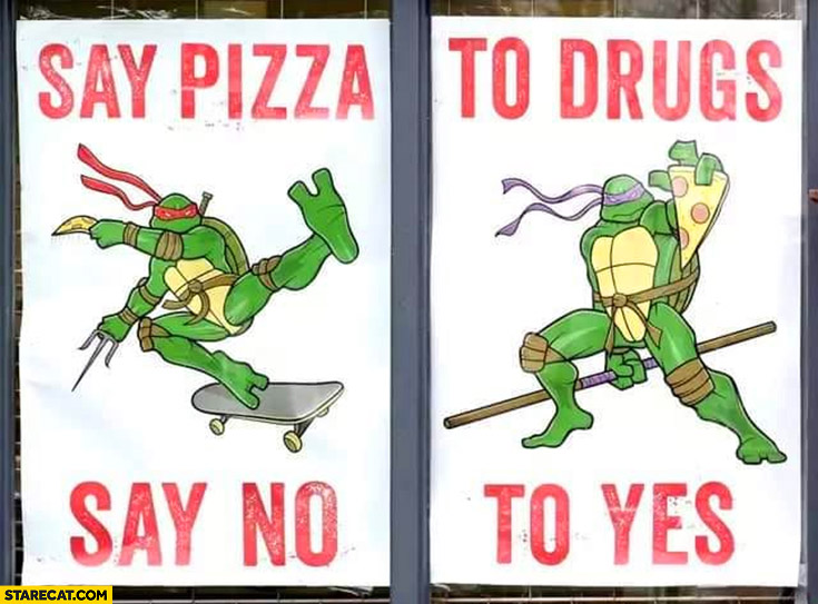 Turtles say pizza to drugs say no to yes