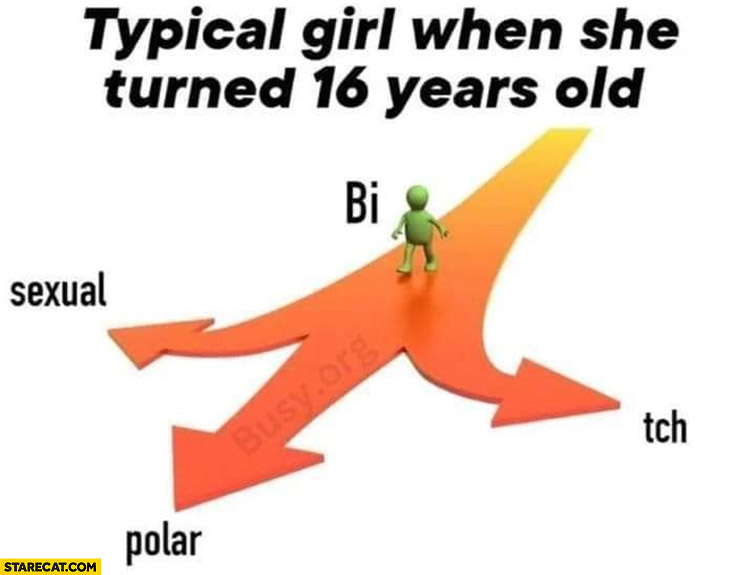 Typical girl when she turned 16 years old bisexual bipolar or bitch only 3 ways