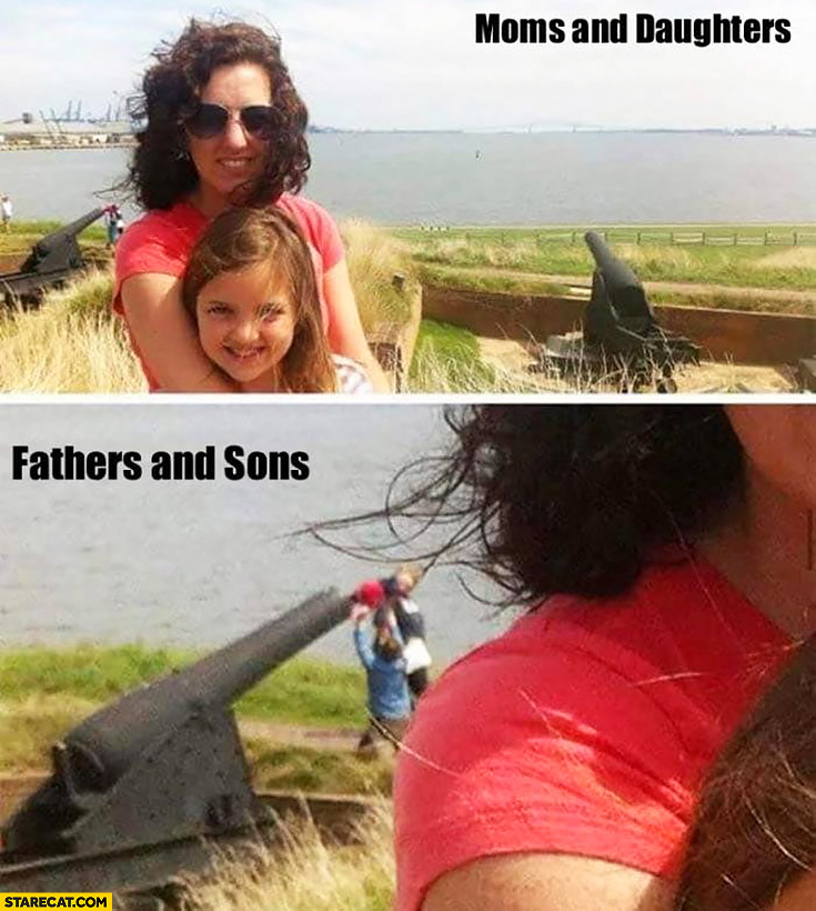 Typical moms and daughters vs fathers and sons comparison family picture