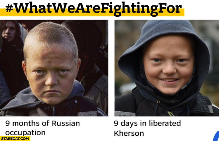 Ukraine what we are fighting for kid after 9 months of russian occupation sad vs 9 days in liberated Kherson happy