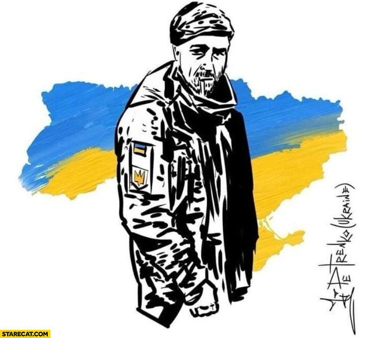 Ukrainian soldier hero shot by russians Slava Ukraini illustration
