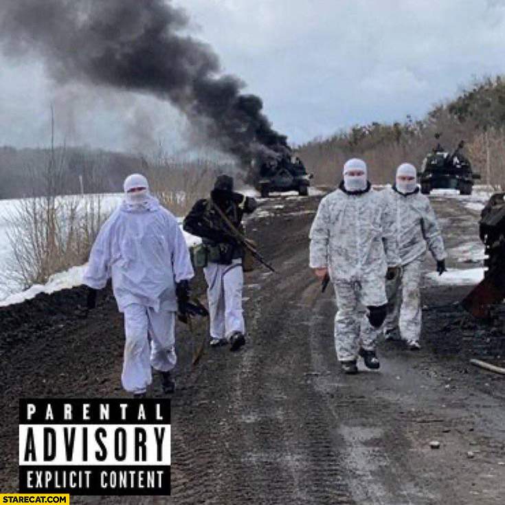 Ukrainian soldiers destroying russian tanks music album cover