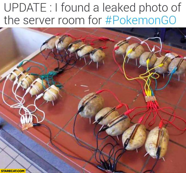 Update: I found a leaked photo of the server room for Pokemon GO potatoes as a servers