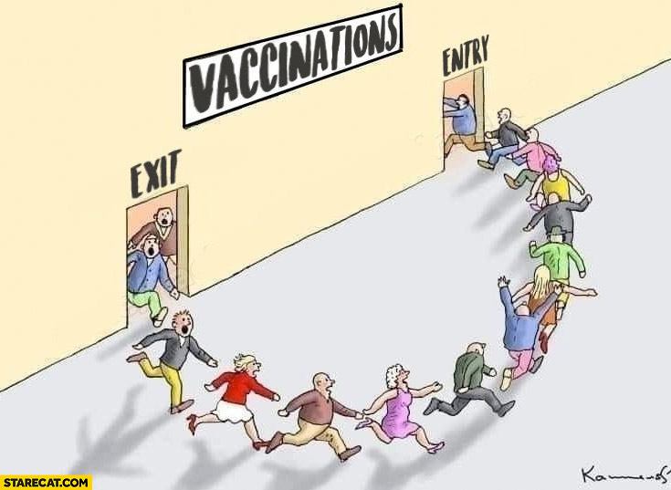 Vaccinations exit entry endless circle drawing illustration