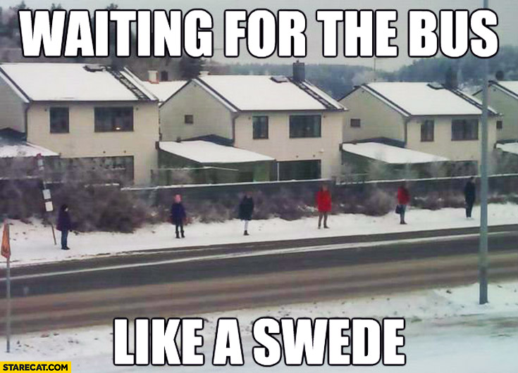 Waiting for the bus like a Swede