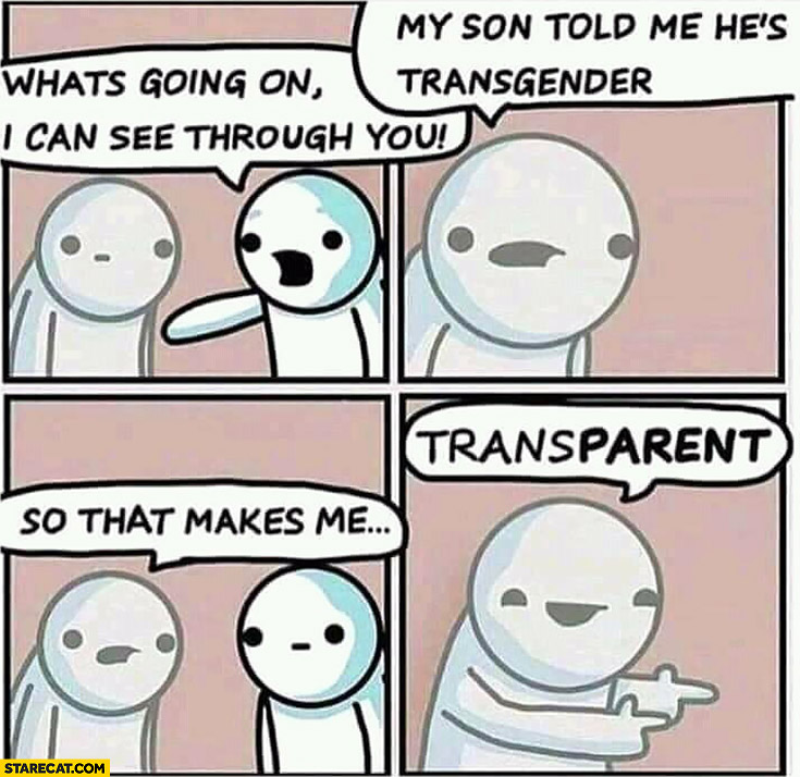 What’s going on? I can see through you, my son told me he’s transgender, so that makes me transparent comic