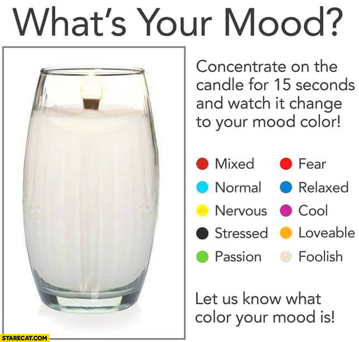 What’s your mood? Concentrate on the candle for 15 seconds and watch it change to your mood color