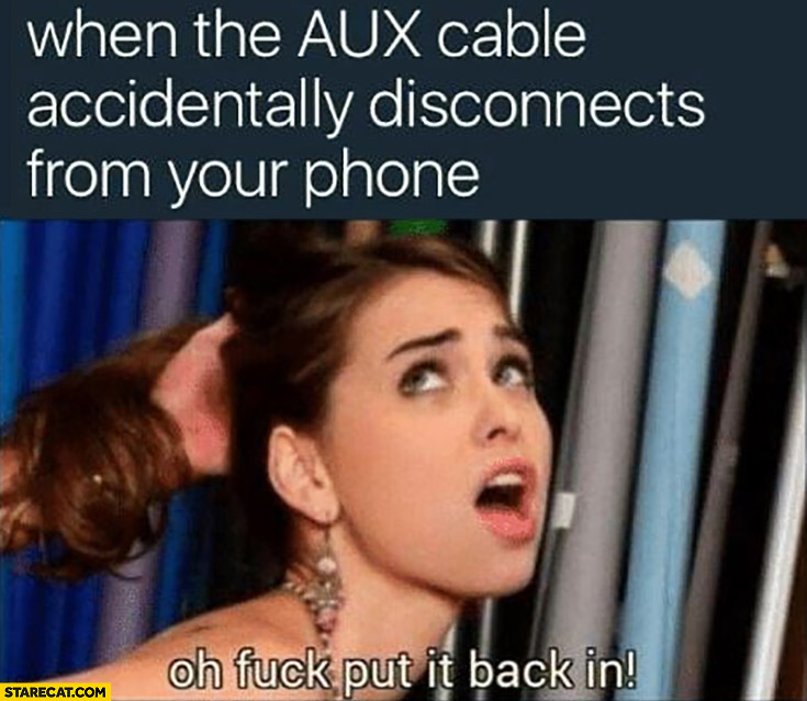 When AUX cable accidentally disconnects from your phone oh put it back in adult movie