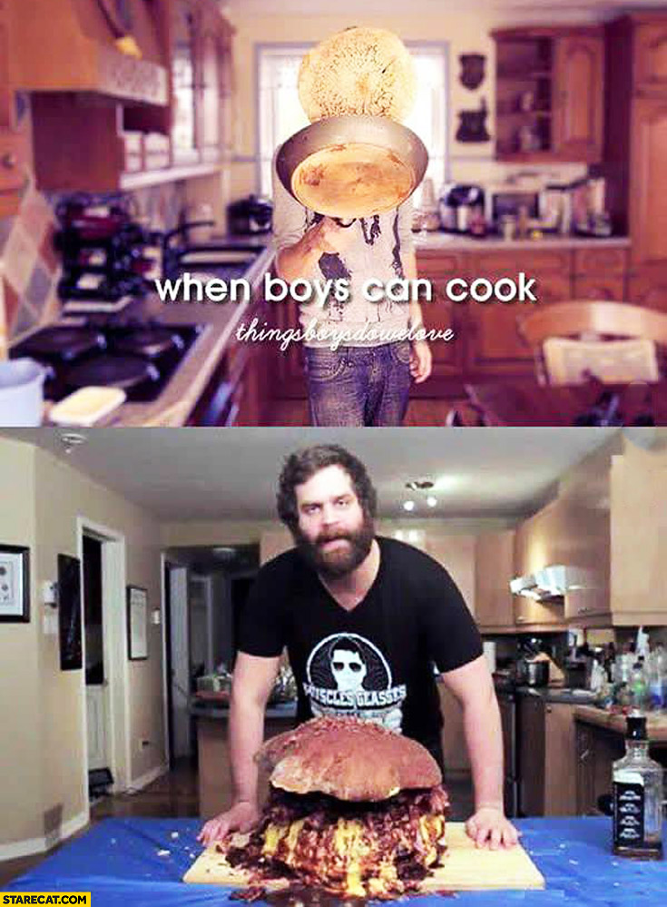 When boys can cook huge beef burger