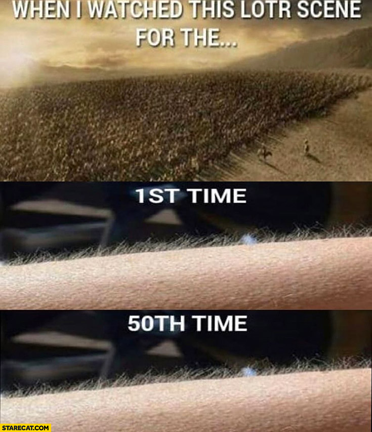 When I watched this LOTR scene for the 1st time vs 50th time same reaction creeps