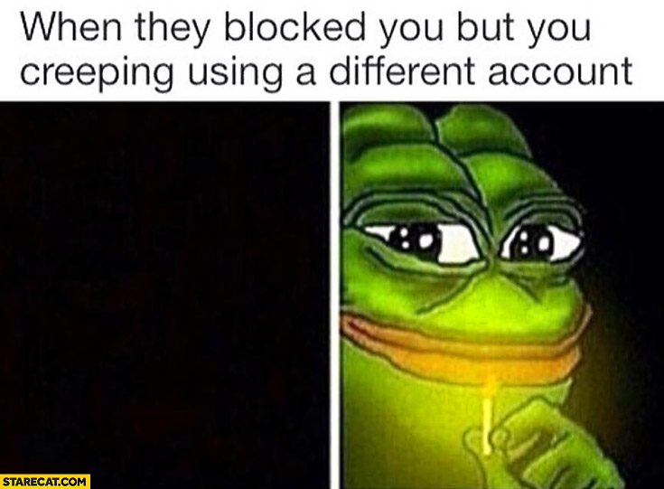 When they blocked you but you’re creeping using different account pepe frog meme