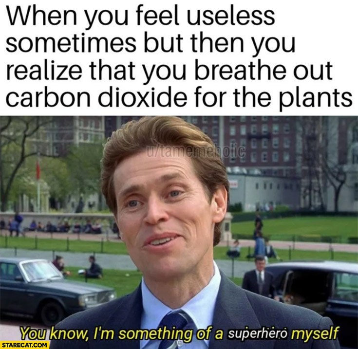 When you feel useless sometimes but then you realize that you breathe out carbon dioxide for the plants you know I’m something of a superhero myself