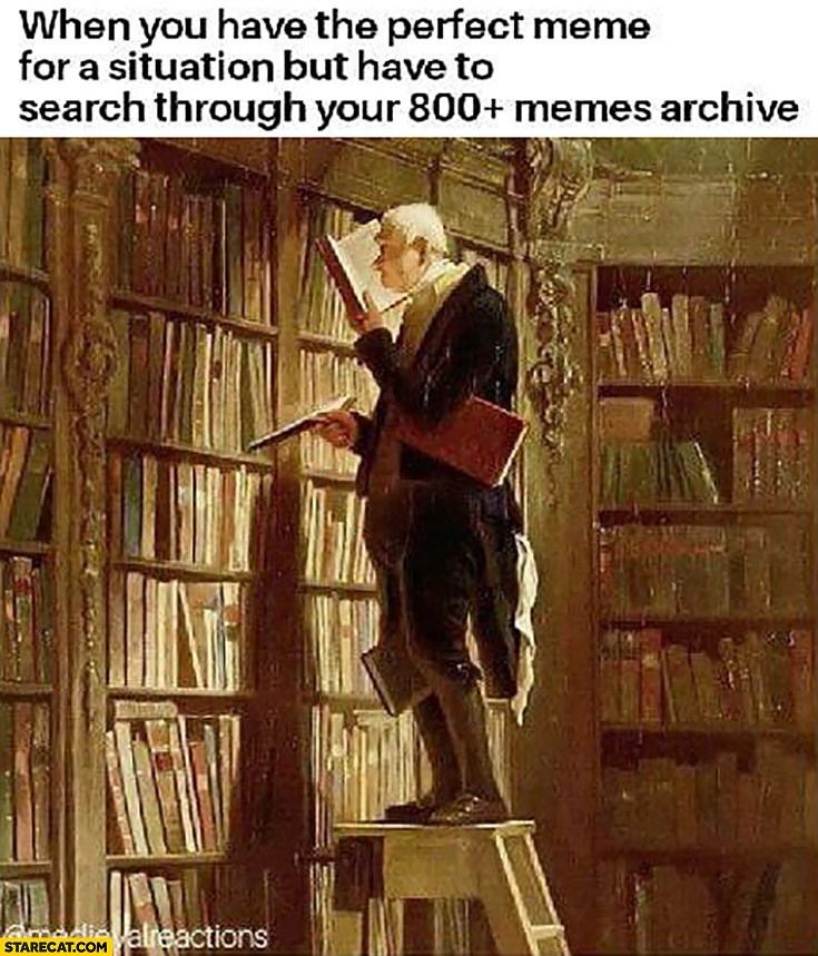 When you have the perfect meme for a situation but have to search through your 800 plus memes archive