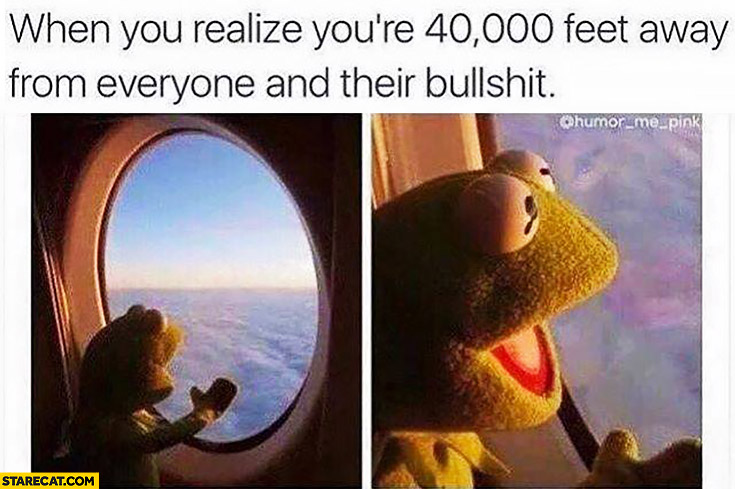 When you realize you’re 40000 feet away from everyone and their bullshit. Kermit aeroplane