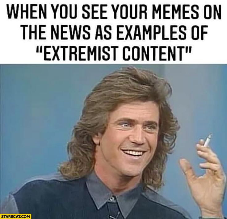 When you see your memes on the news as examples of extremist content Mel Gibson