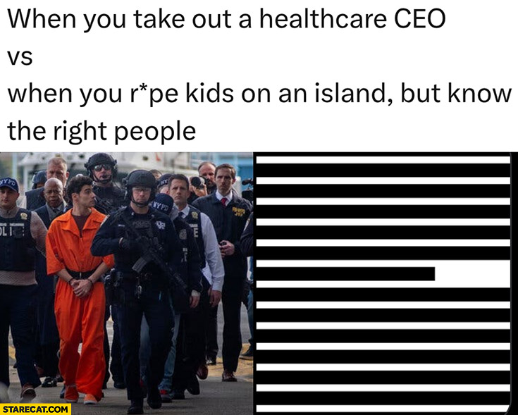 When you take out a healthcare CEO vs when you touch kids on an island but know the right people Luigi Mangione