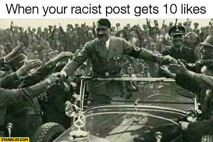 When your racist post gets 10 likes happy hitler
