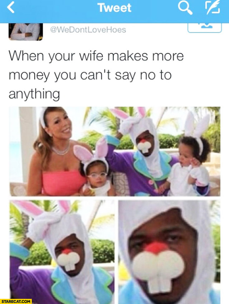 When your wife makes more money you can’t say no to anything Mariah Carey bunny costume