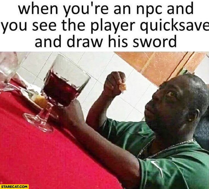 When youre an NPC and you see the player quicksave and draw his sword