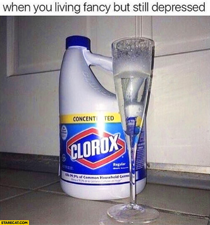 When you’re living fancy but still depressed Clorox champagne drink