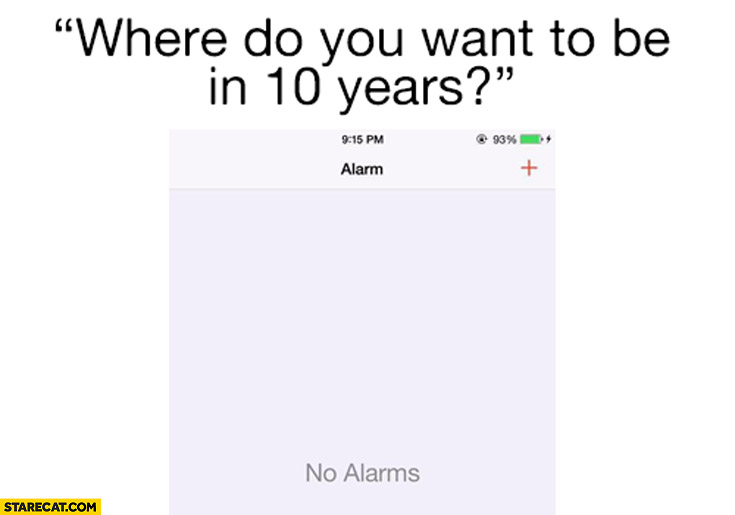 Where do you want to be in 10 years? No alarms iPhone