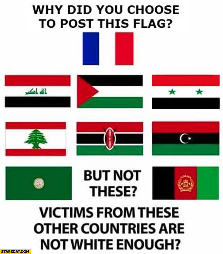 Why did you choose to post French flag but not these victims from these countries are not white enough?