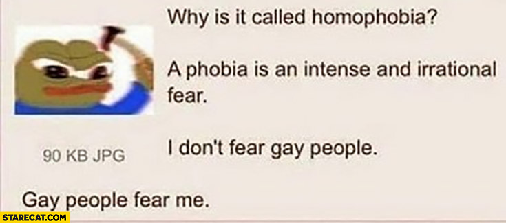 Why is it called homophobia? I don’t fear gay people, gay people fear me