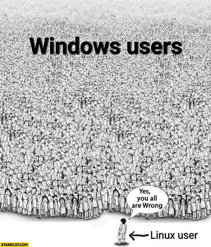 Windows users vs Linux user saying yes you all are wrong