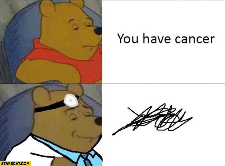 Winnie the Pooh you have cancer vs being a doctor and writing it