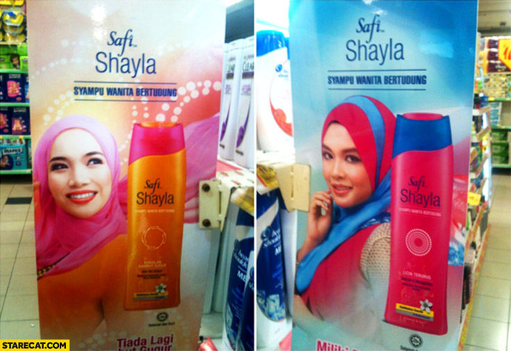 Womans shampoo colouring her burka head wrap