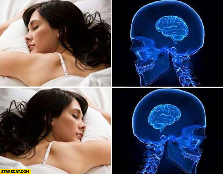 Women sleeping on left right side small tiny brain meme
