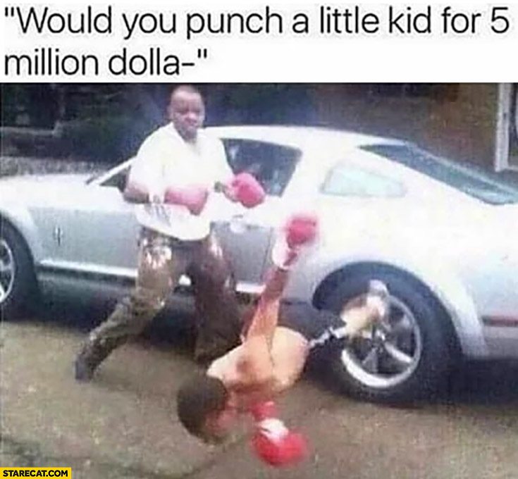 Would you punch a little kid for 5 million dollars? Me punching him before sentence is finished