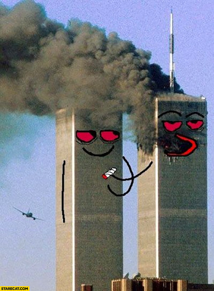 WTC World trade center towers smoking weed photoshopped drawing nine eleven