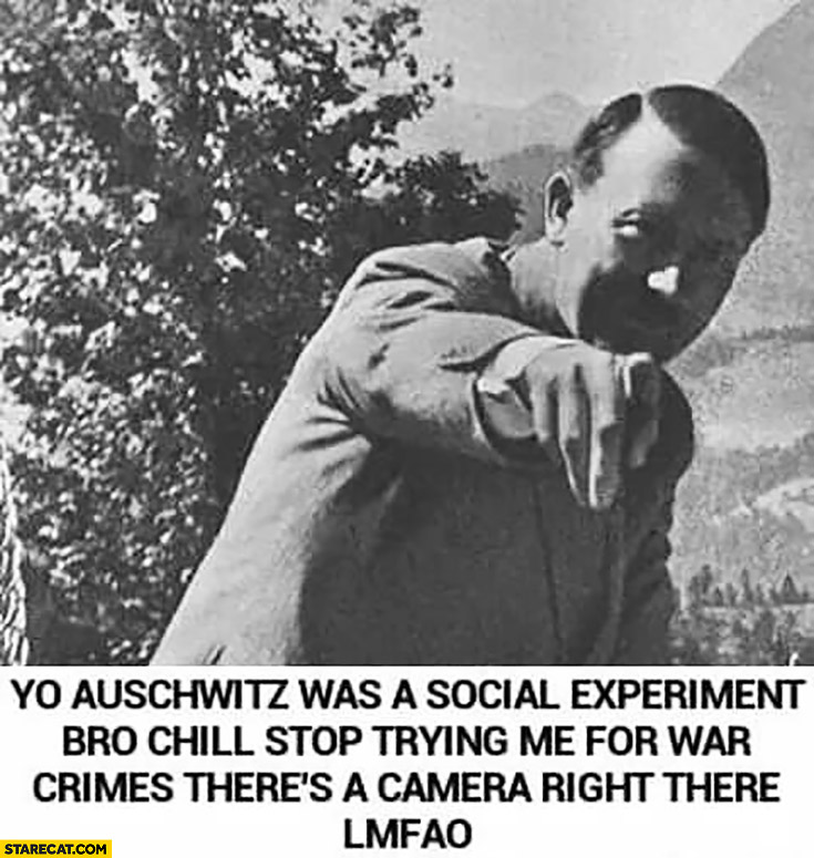 Yo Auschwitz was a social experiment bro chill stop trying me for war crimes there’s a camera right there lmfao hitler meme