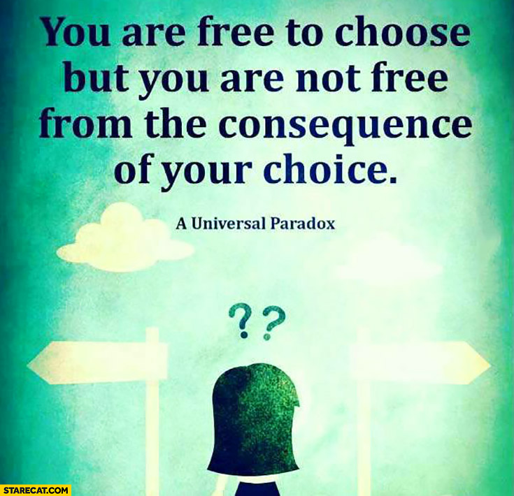 You are free to choose but you are not free from consequence of your choice. A universal paradox