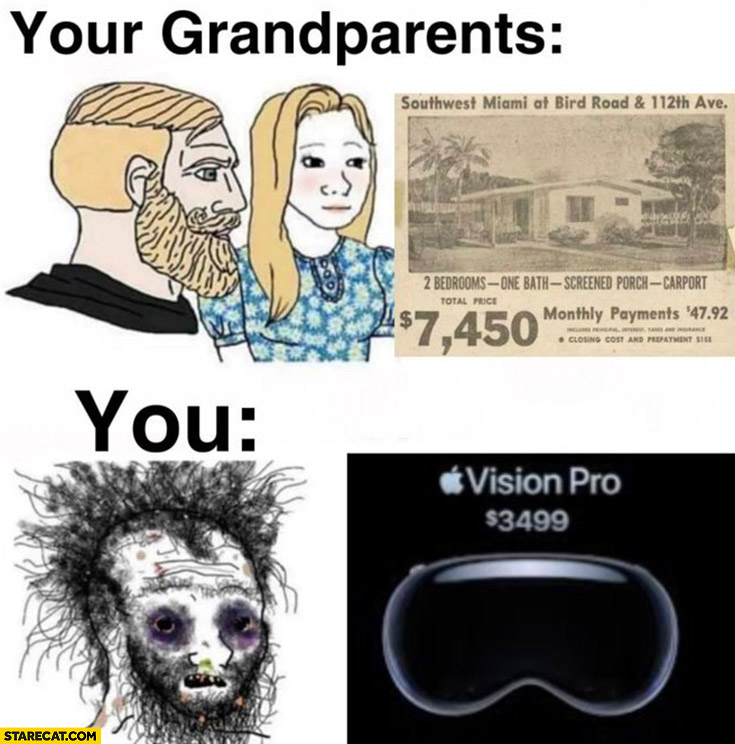 Your grandparents $7450 dollars house, you $3499 dollars apple vision pro