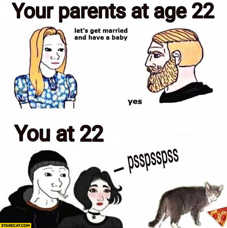 Your parents at age 22 let’s get married and have a baby vs you at 22 comparison