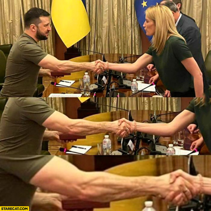 Zelensky firm strong handshake muscles muscular