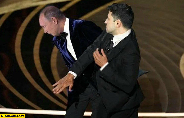 Zelensky slapping Putin Will Smith slapping Chris Rock oscars photoshopped