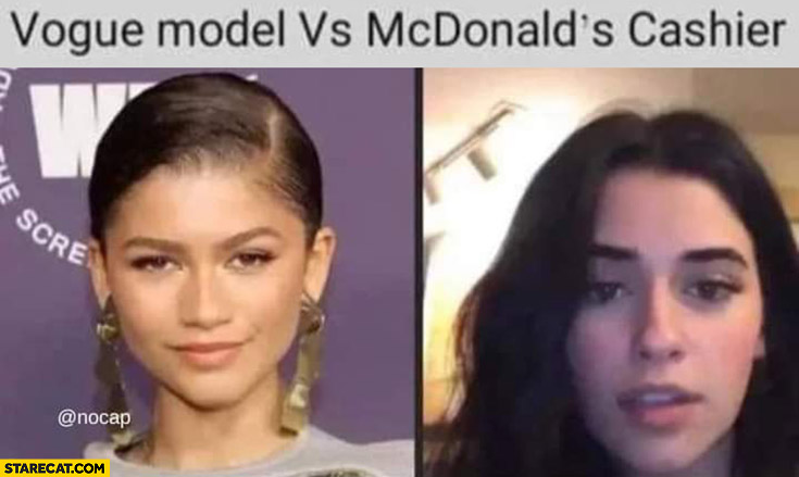 Zendaya Vogue model vs McDonald’s cashier comparison