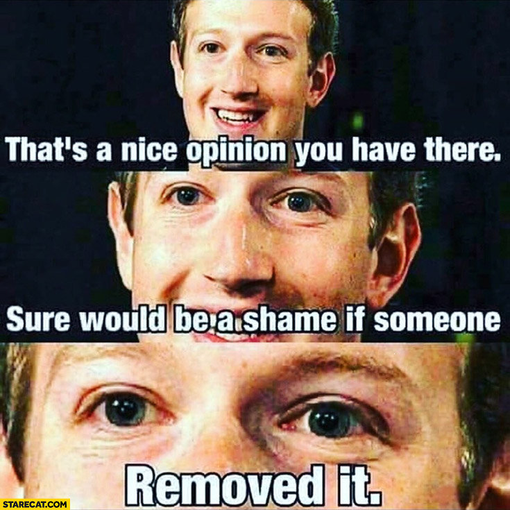 Zuckerberg that’s a nice opinion you have there sure would be a shame if someone removed it